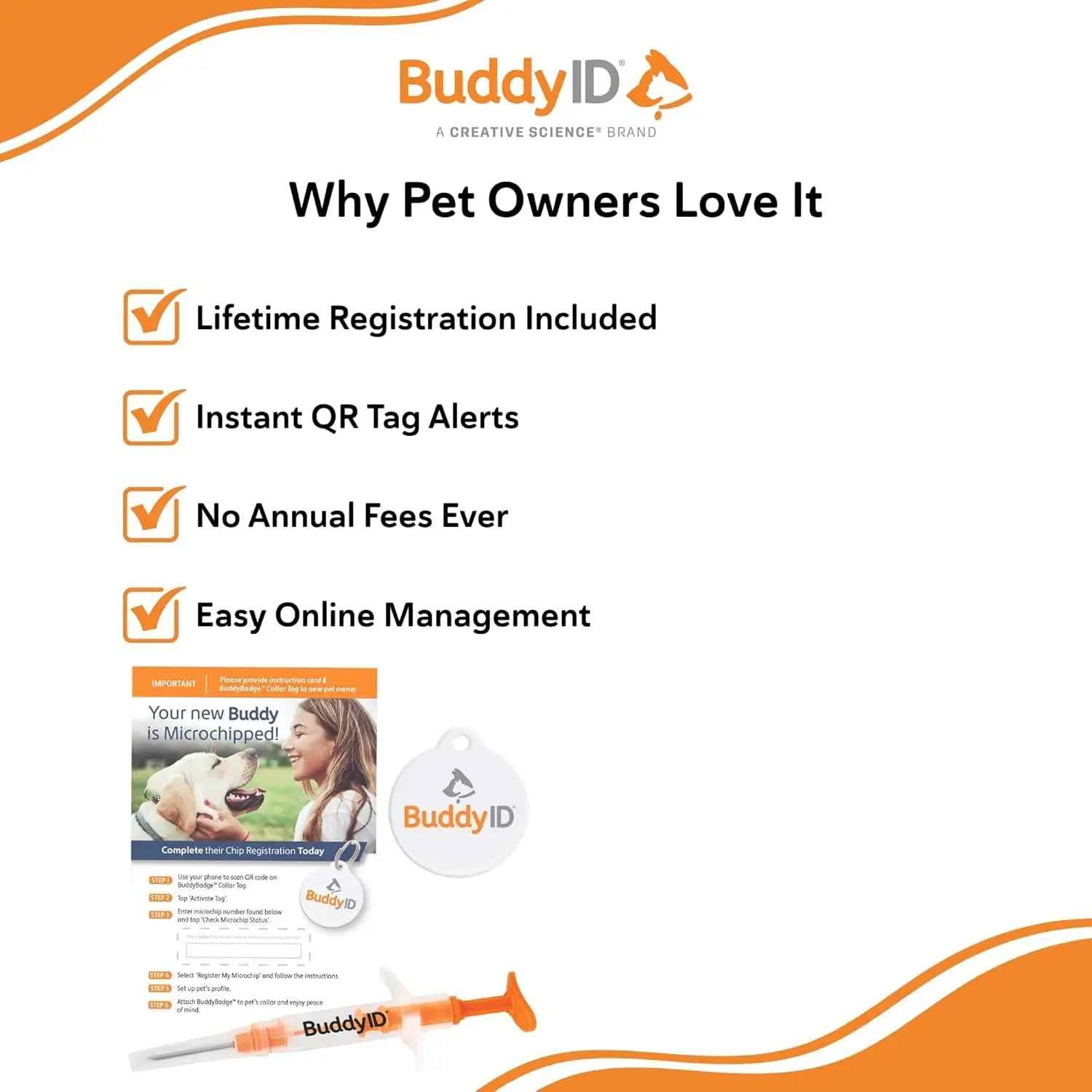 Pet Microchip + QR Collar Tag Lifetime Registration Dog Cat ID Protection