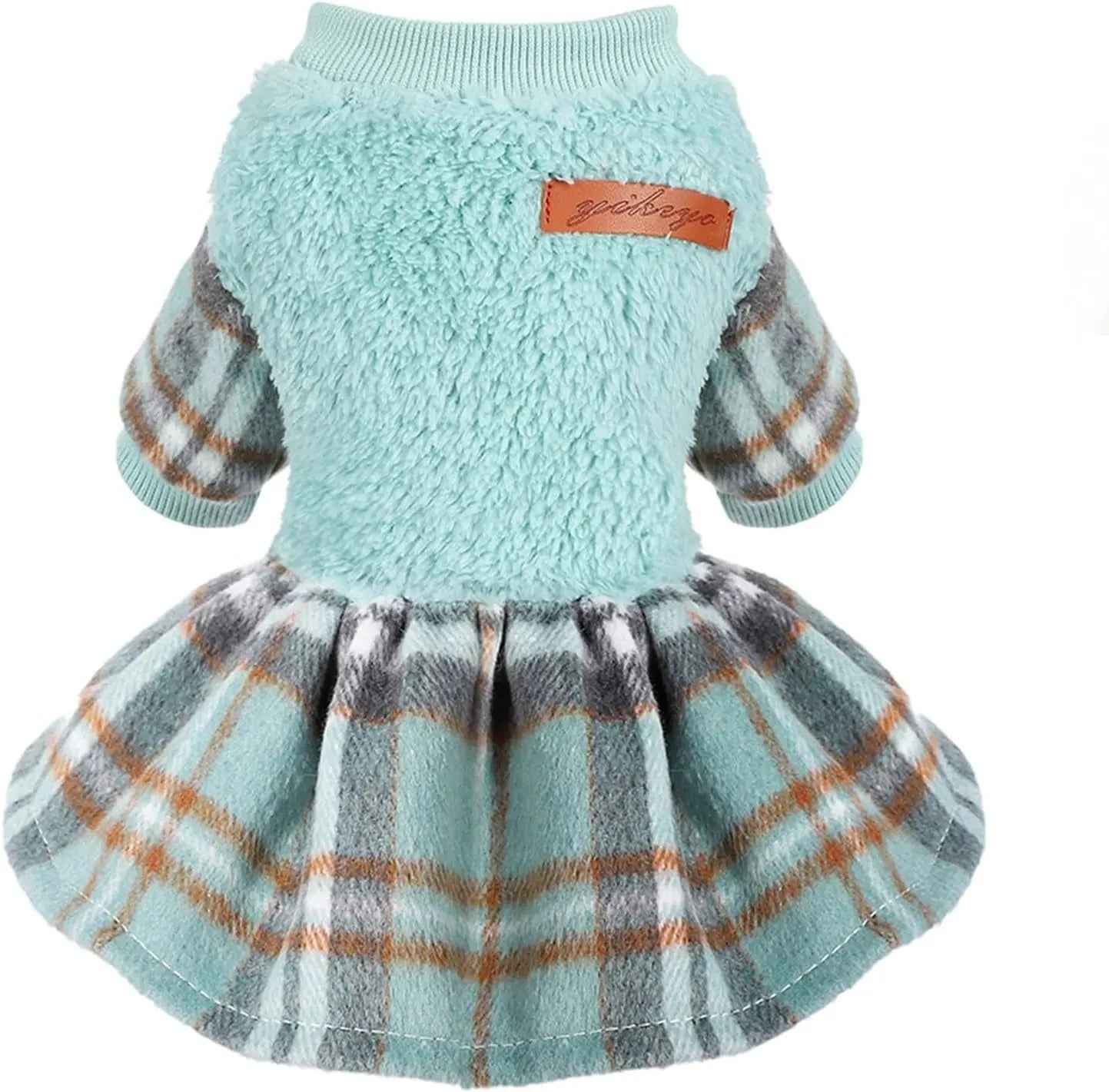 Plaid Dog Sweater Dress – Warm Winter Outfit for Puppies