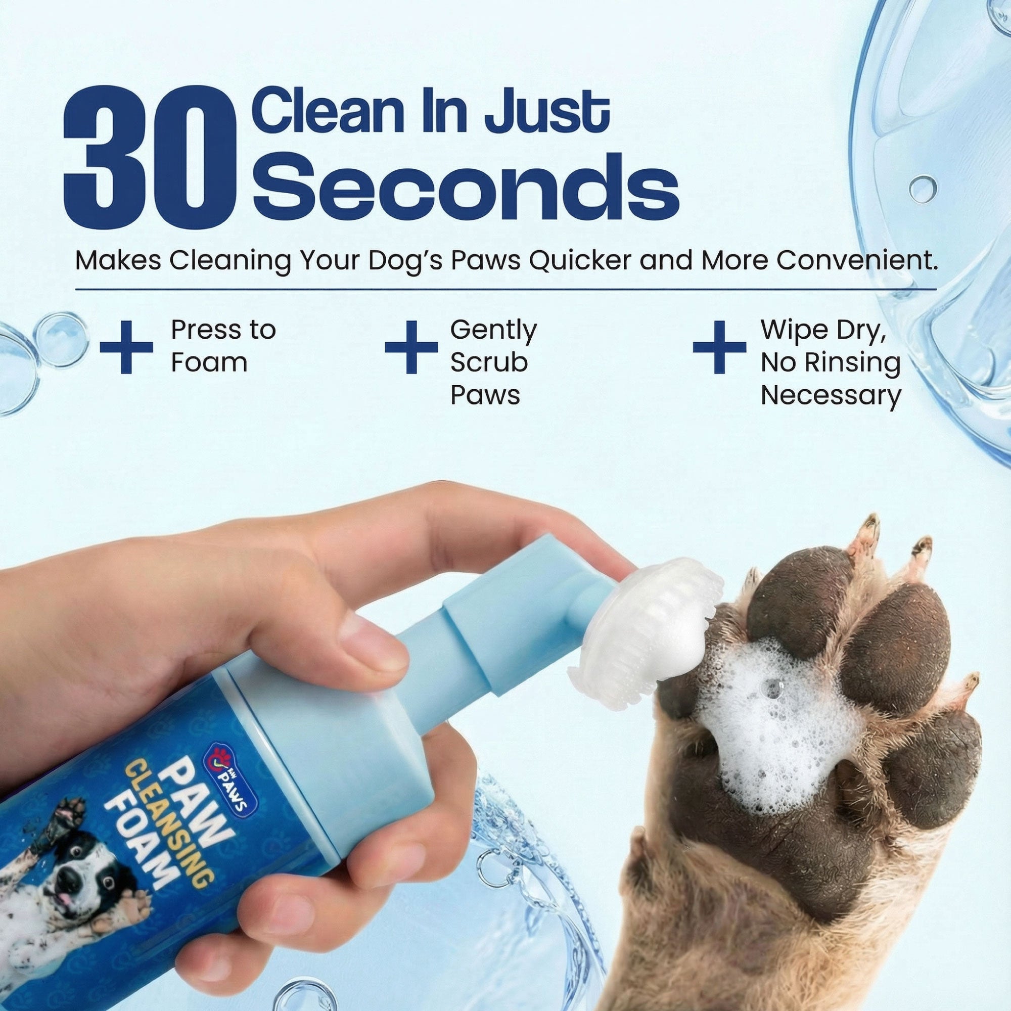 Paw Cleansing Foam Dog Paw Cleaner – Lick-Safe, Hydrating Formula with Built-In Brush Head