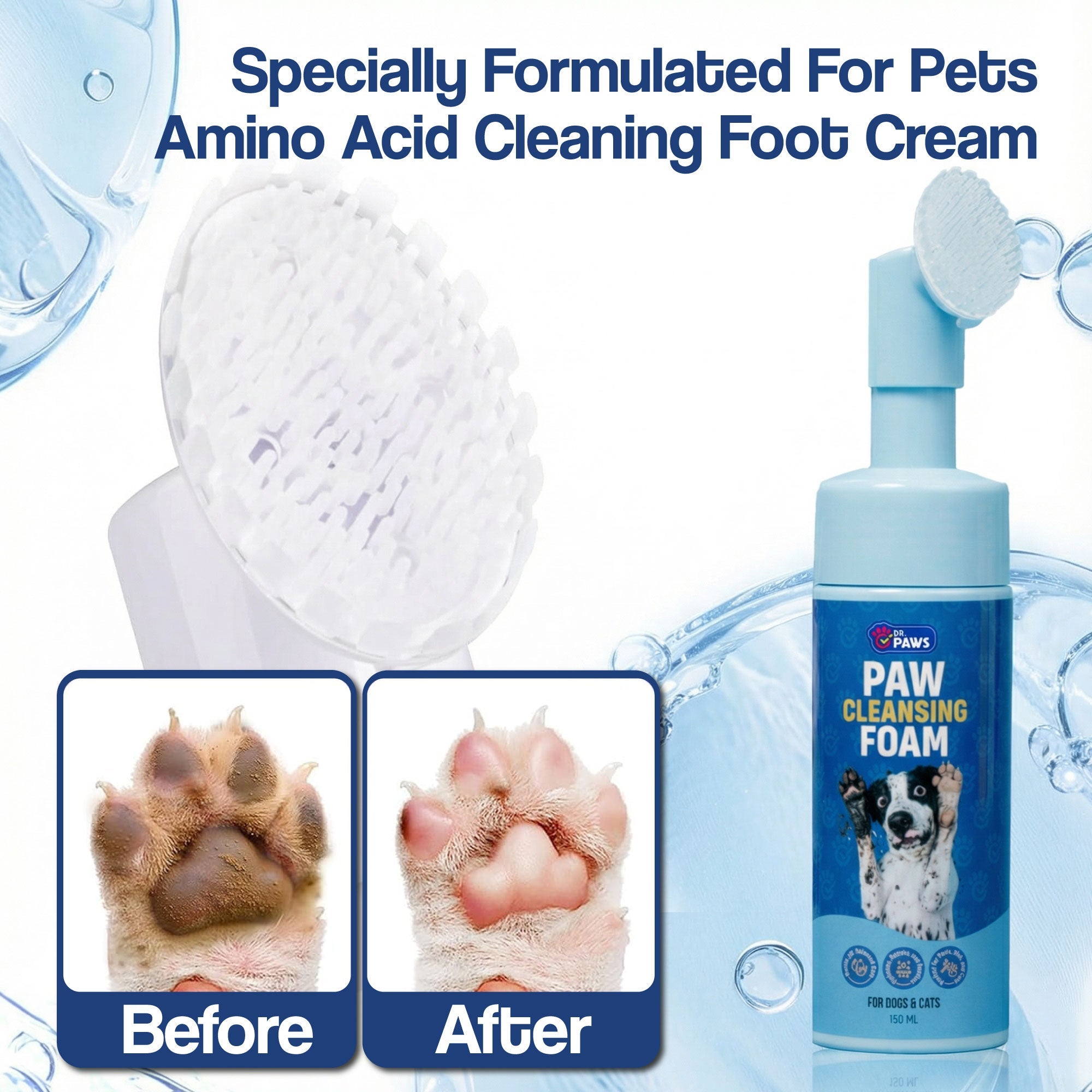 Paw Cleansing Foam Dog Paw Cleaner – Lick-Safe, Hydrating Formula with Built-In Brush Head