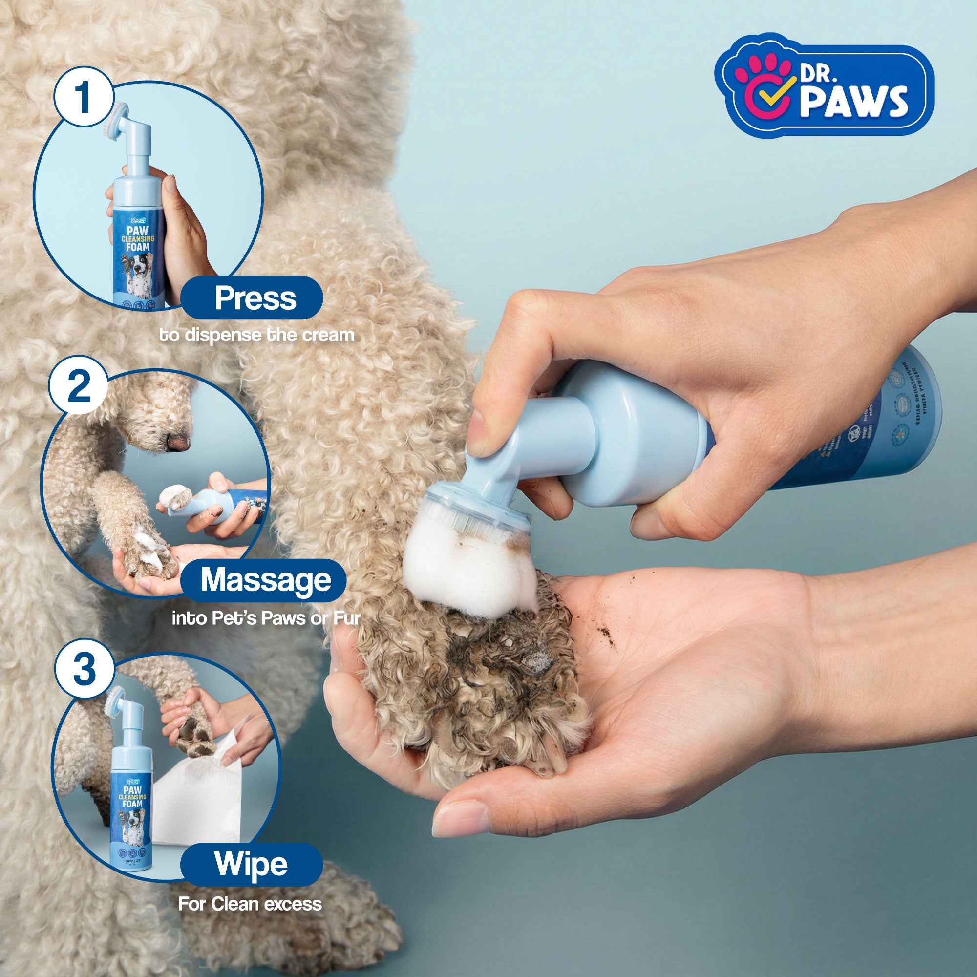 Paw Cleansing Foam Dog Paw Cleaner – Lick-Safe, Hydrating Formula with Built-In Brush Head