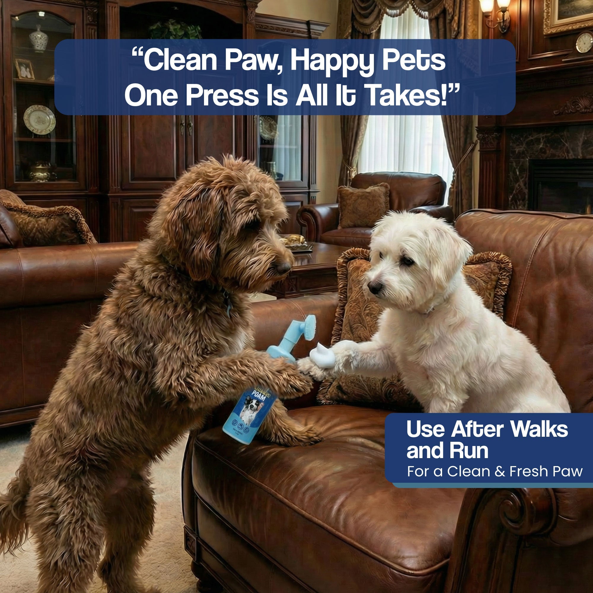 Paw Cleansing Foam Dog Paw Cleaner – Lick-Safe, Hydrating Formula with Built-In Brush Head
