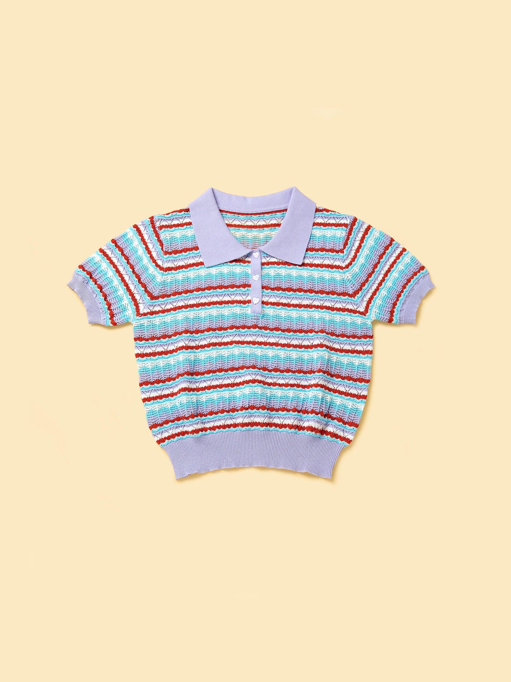 Pet & Me Spring Summer Lavender Crochet Short Sleeve Polo Shirt