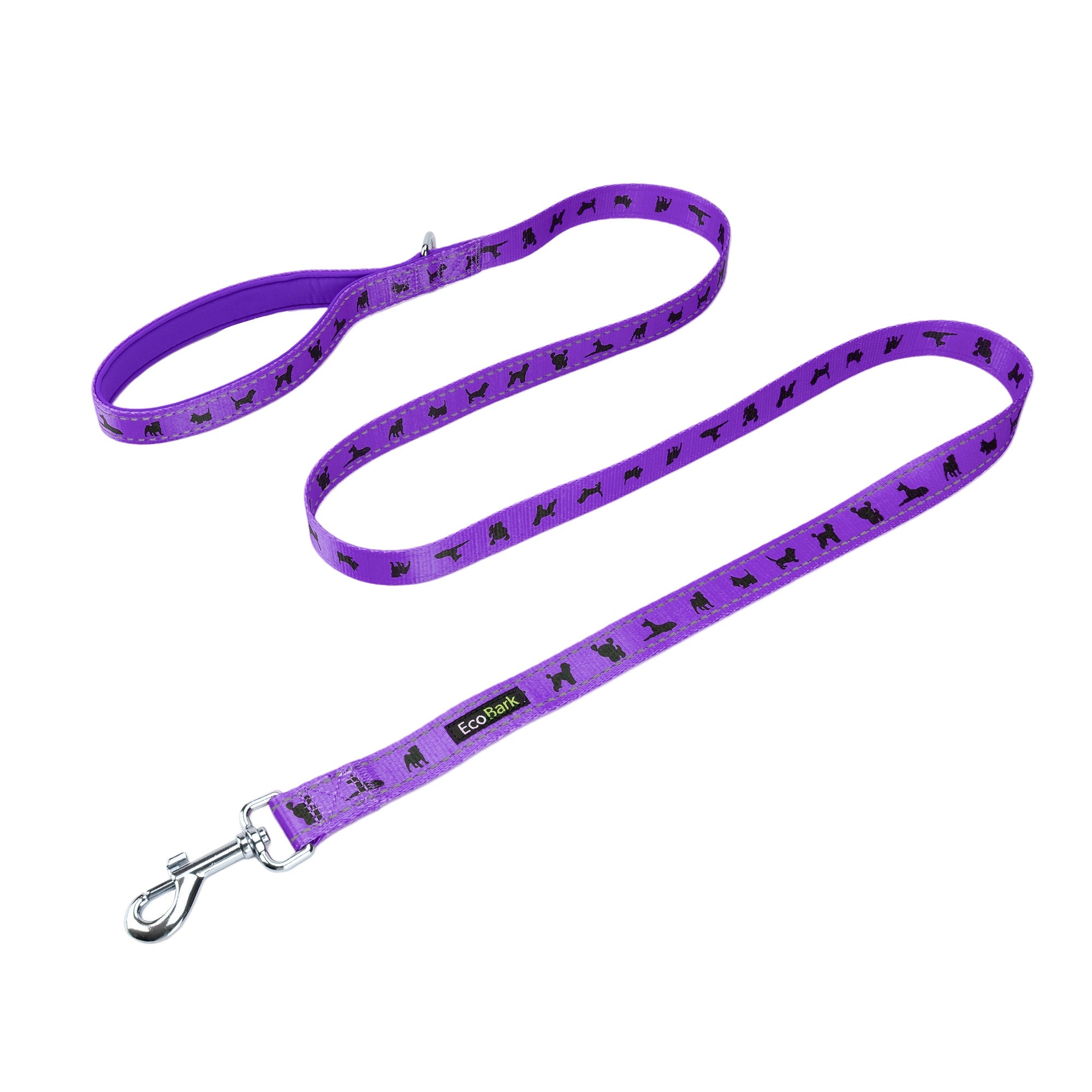 EcoBark Purple Dog Leash- Padded Comfort Grip Leash Dog Pattern - 4ft, 5ft, and 6ft  for XS, Small, and Medium Dogs