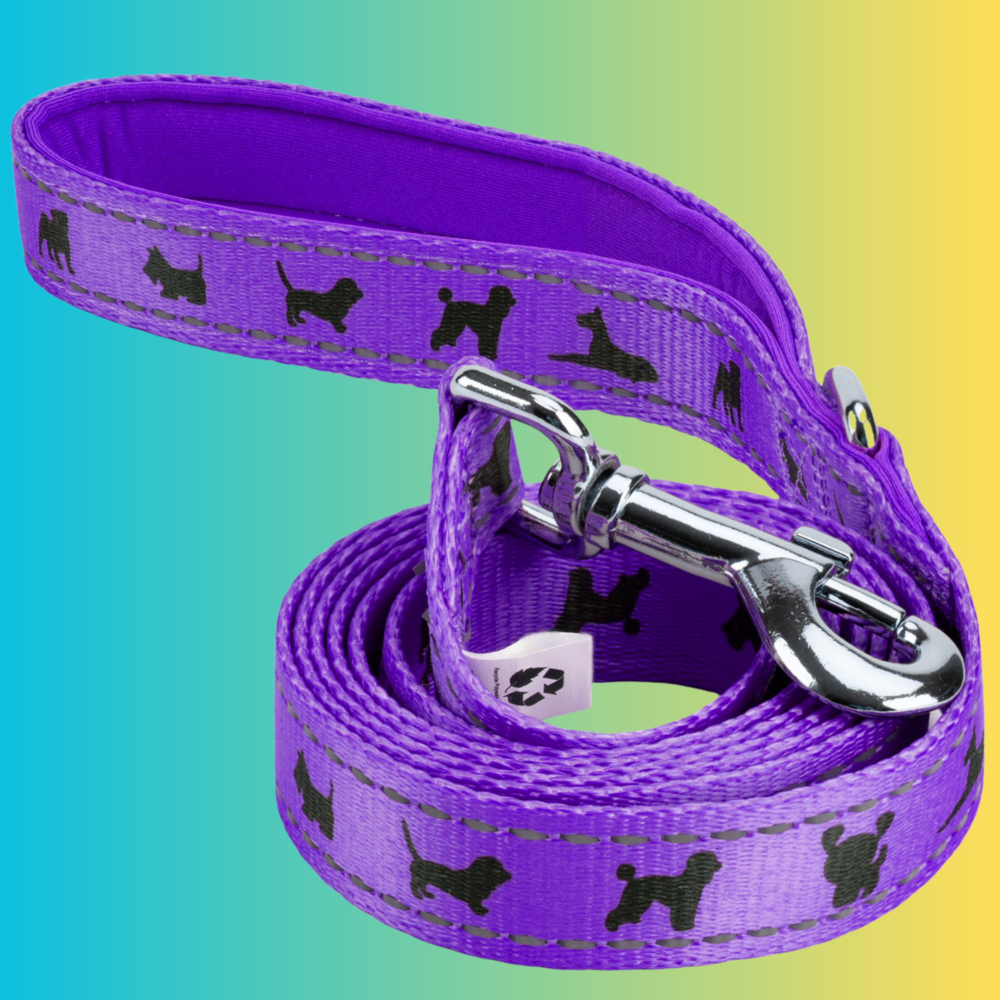 EcoBark Purple Dog Leash- Padded Comfort Grip Leash Dog Pattern - 4ft, 5ft, and 6ft  for XS, Small, and Medium Dogs