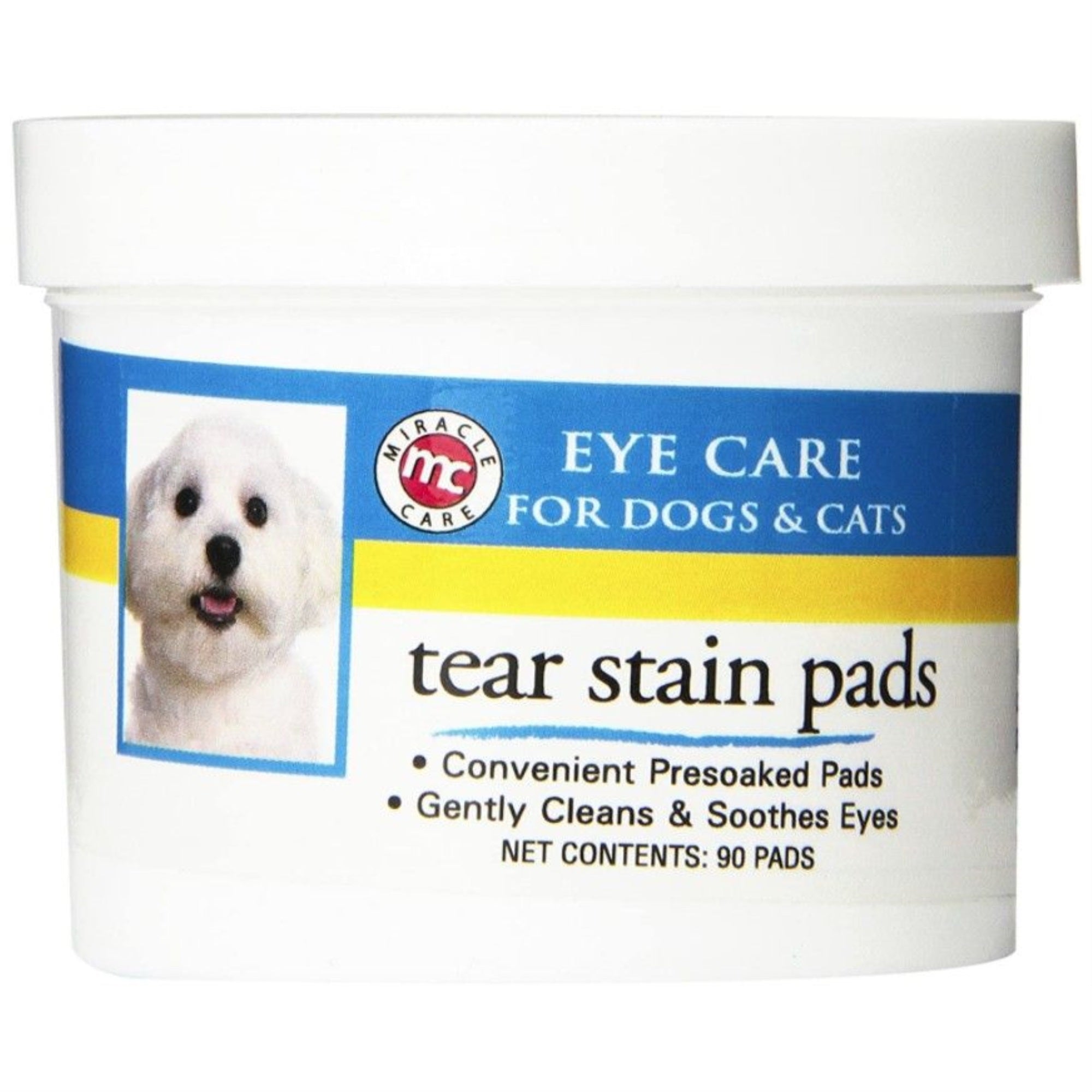 Miracle Care Tear Stain Pads - 90 Count; Eye Care For Dogs And Cats, Soft Pet Wipes For Gently Cleaning Eyes, Sterile Cat And Dog Wipes Formulated To Remove Tear Stains
