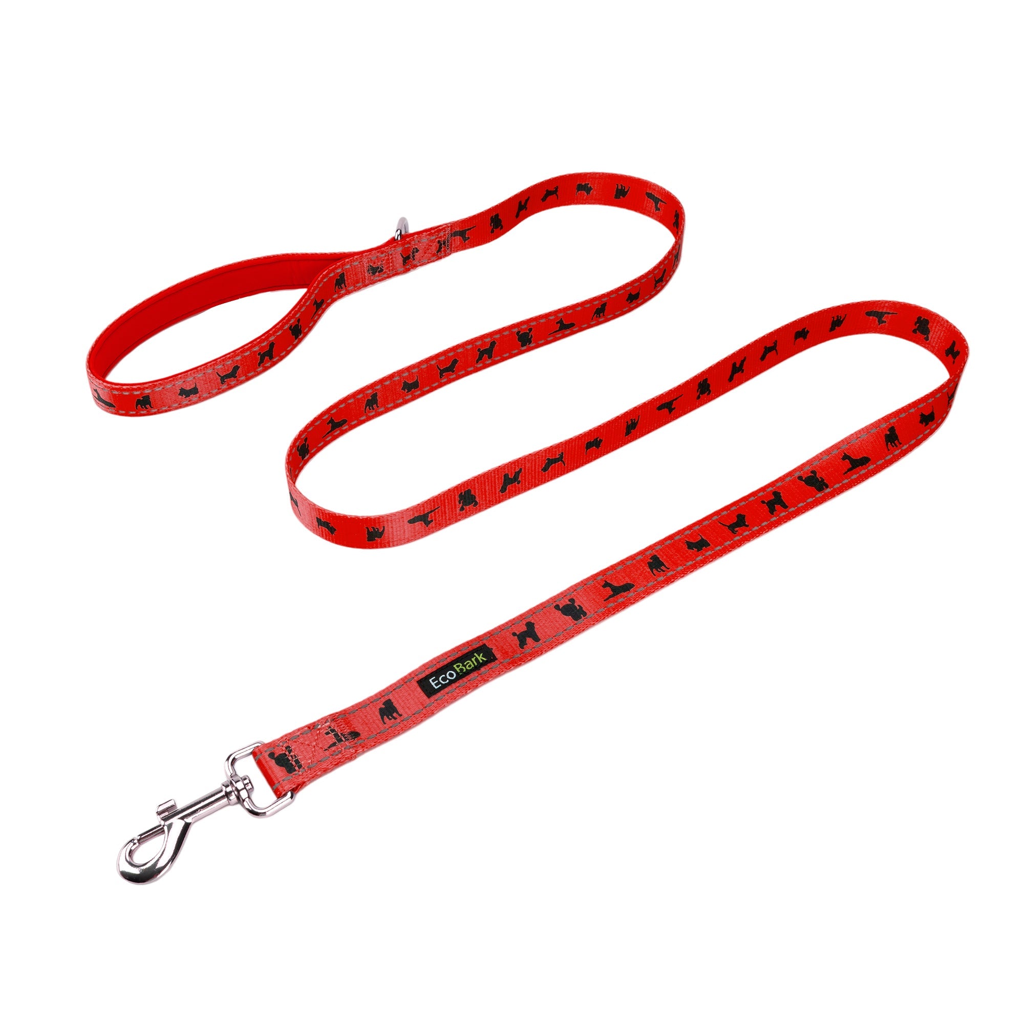 EcoBark Cherry Red Dog Leash- Padded Comfort Grip Leash with Dog Pattern - 4 ft, 5 ft, and 6 ft Leash for Small and Medium Dogs