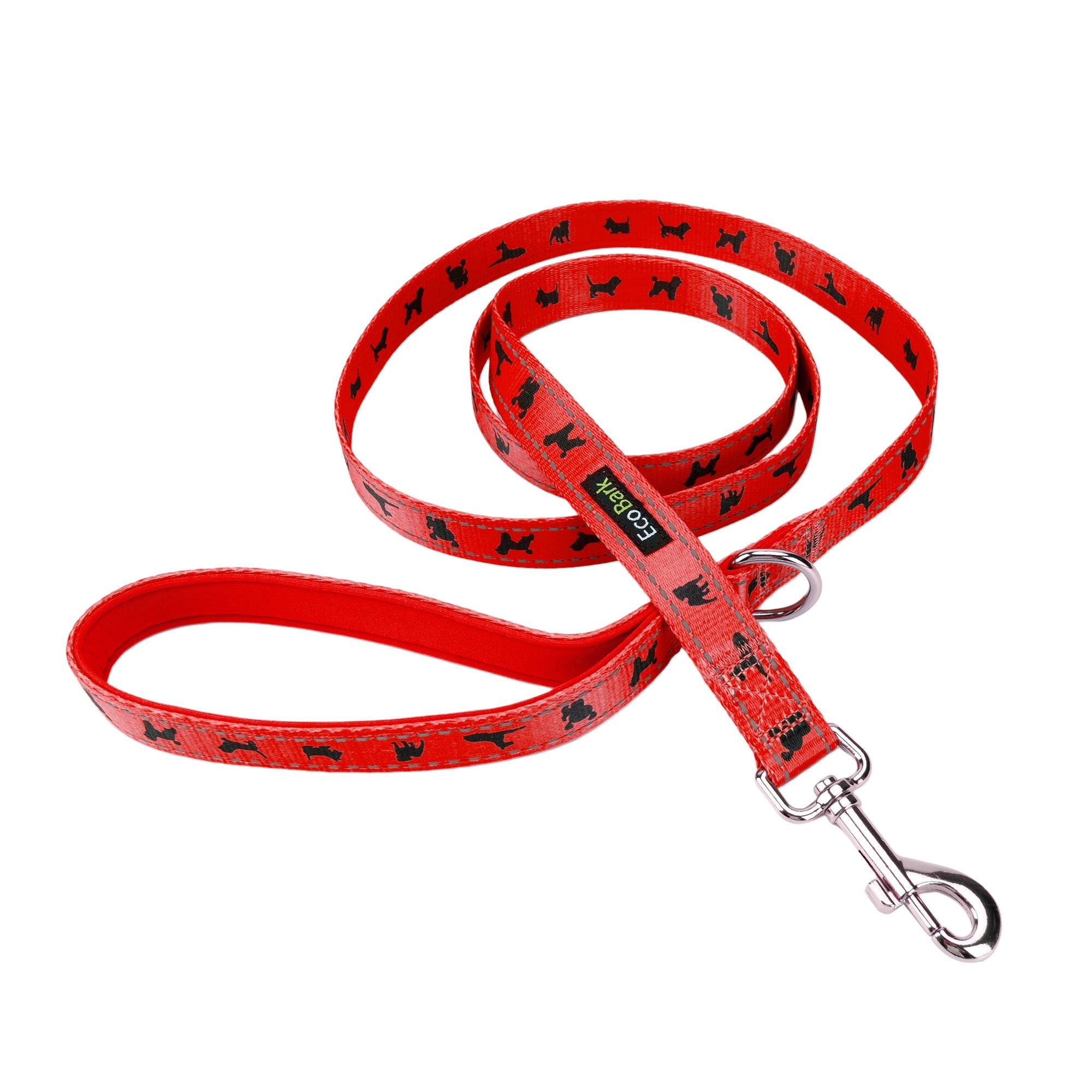 EcoBark Cherry Red Dog Leash- Padded Comfort Grip Leash with Dog Pattern - 4 ft, 5 ft, and 6 ft Leash for Small and Medium Dogs