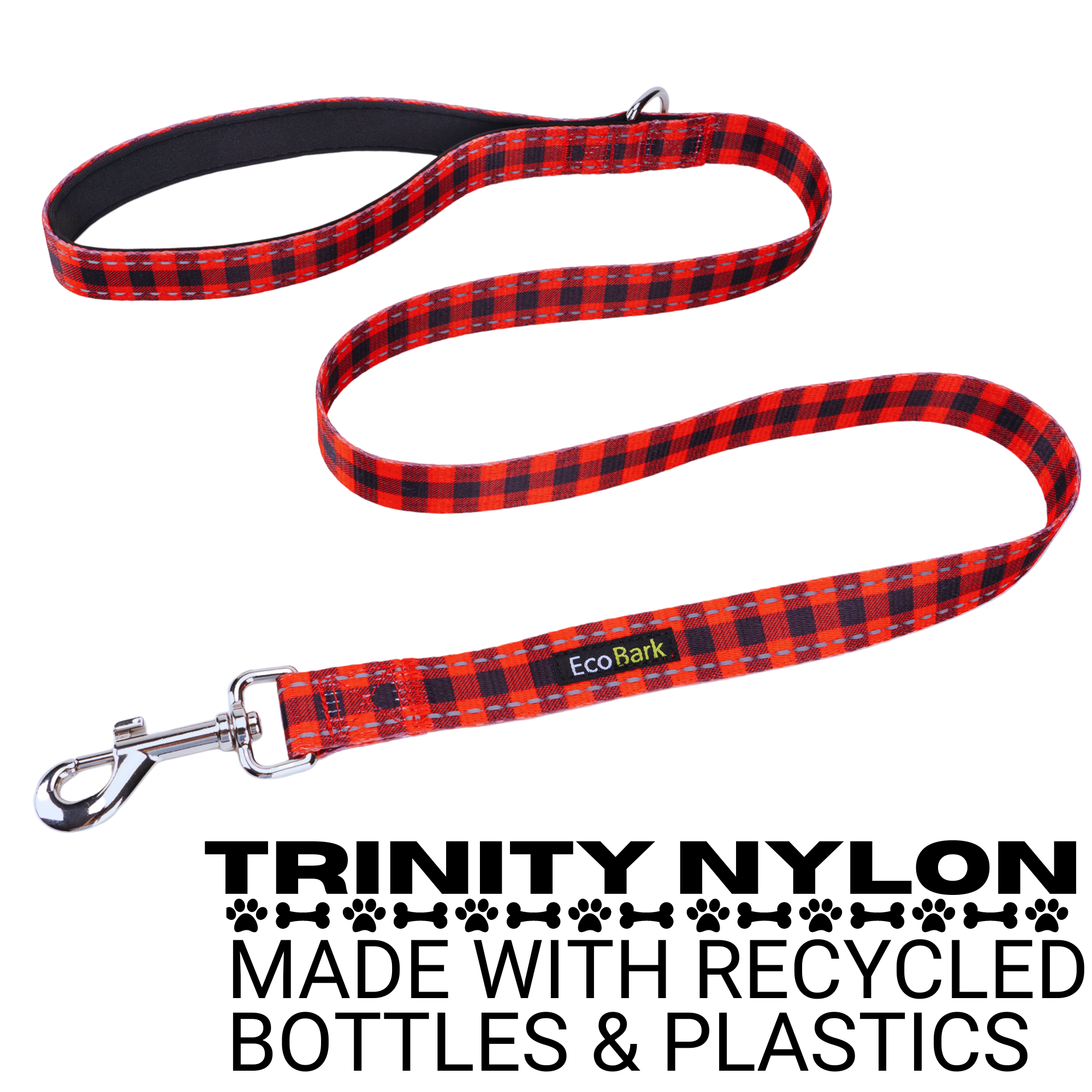 Red Plaid Dog Leash by EcoBark - Buffalo Check Padded Comfort Grip Leash for Dogs - 4ft, 5ft, and 6ft Leash for Small and Medium Dogs