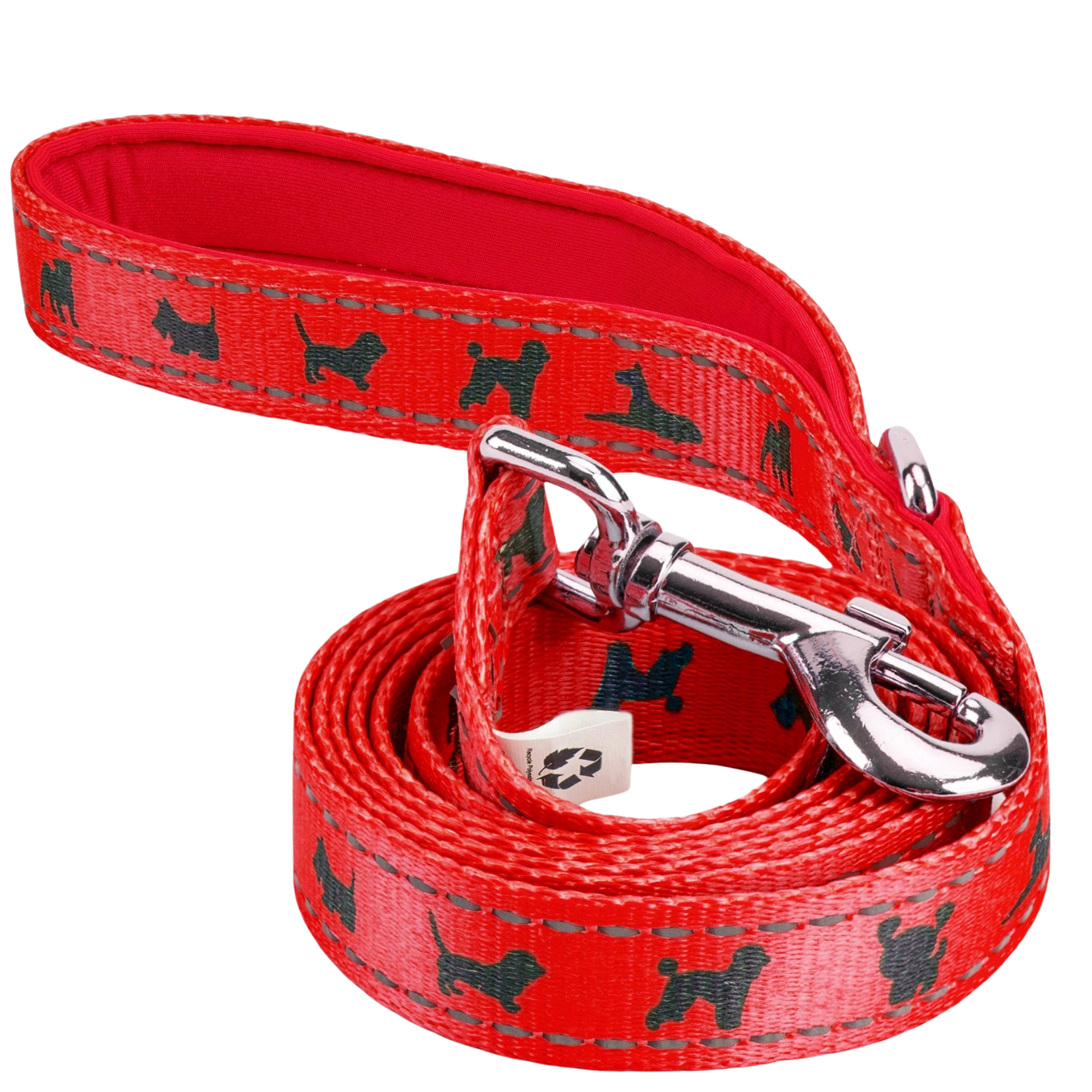 EcoBark Cherry Red Dog Leash- Padded Comfort Grip Leash with Dog Pattern - 4 ft, 5 ft, and 6 ft Leash for Small and Medium Dogs