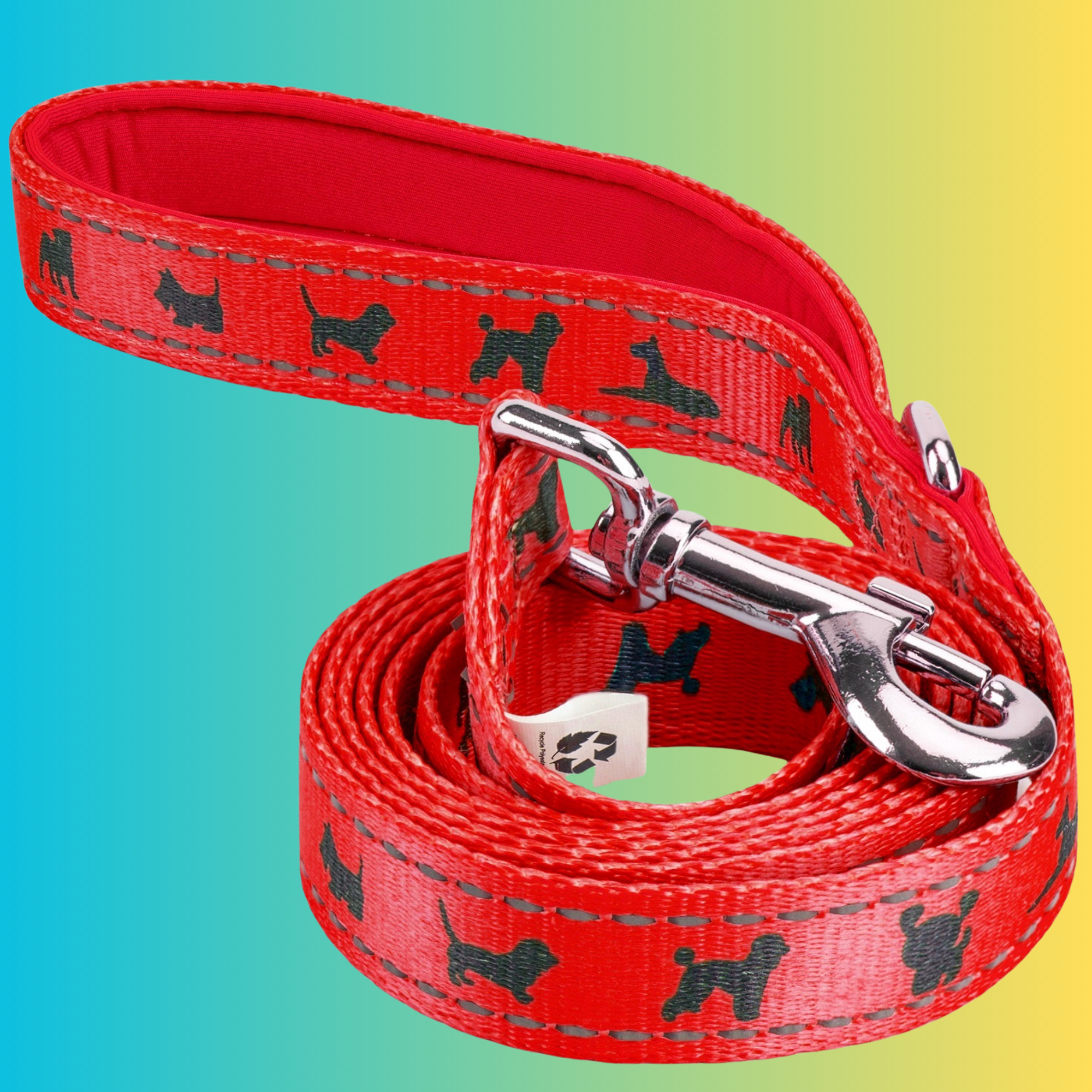 EcoBark Cherry Red Dog Leash- Padded Comfort Grip Leash with Dog Pattern - 4 ft, 5 ft, and 6 ft Leash for Small and Medium Dogs