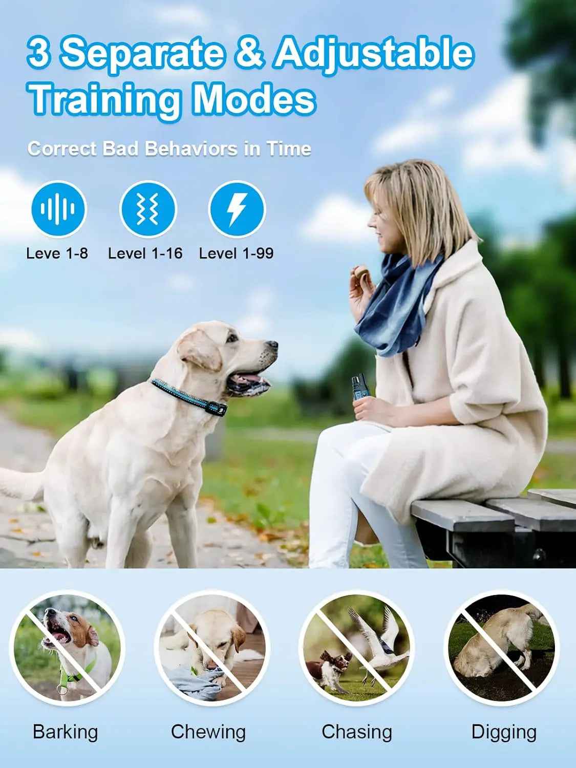 Waterproof Dog Training Collar, 3300ft, 2 Dogs, 2-Dog