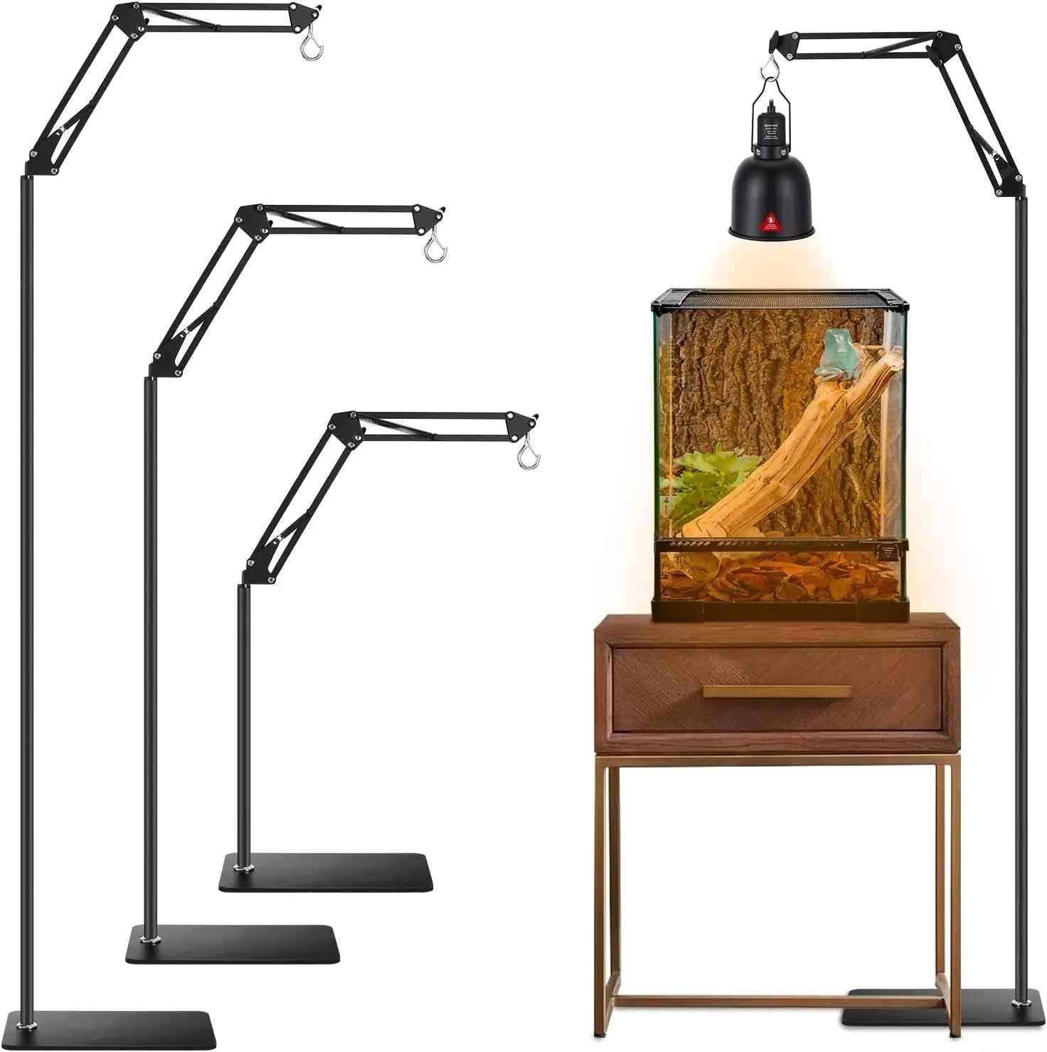 Adjustable Reptile Lamp Stand with Swing Arm