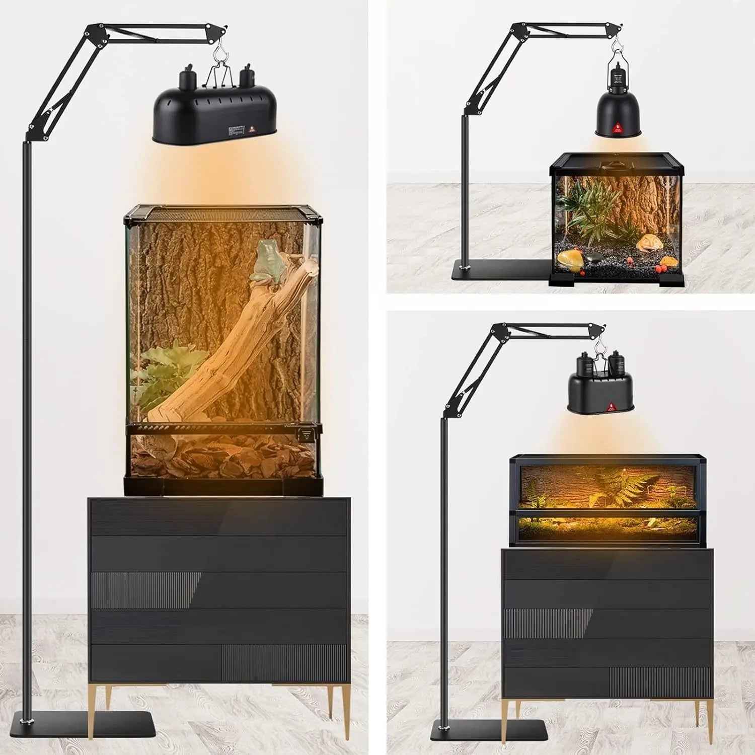 Adjustable Reptile Lamp Stand with Swing Arm