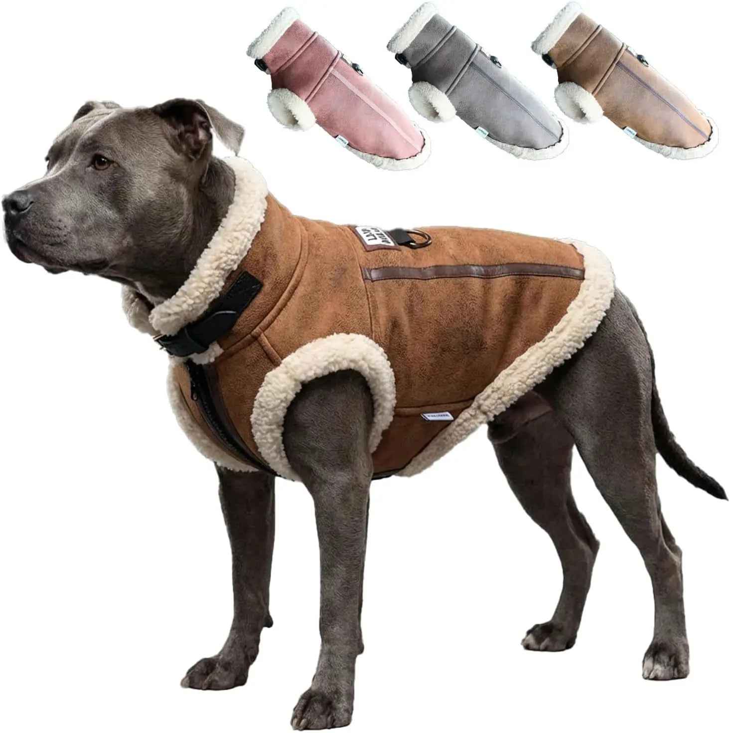 Retro Aviator Dog Jacket – Faux Leather Sherpa Coat