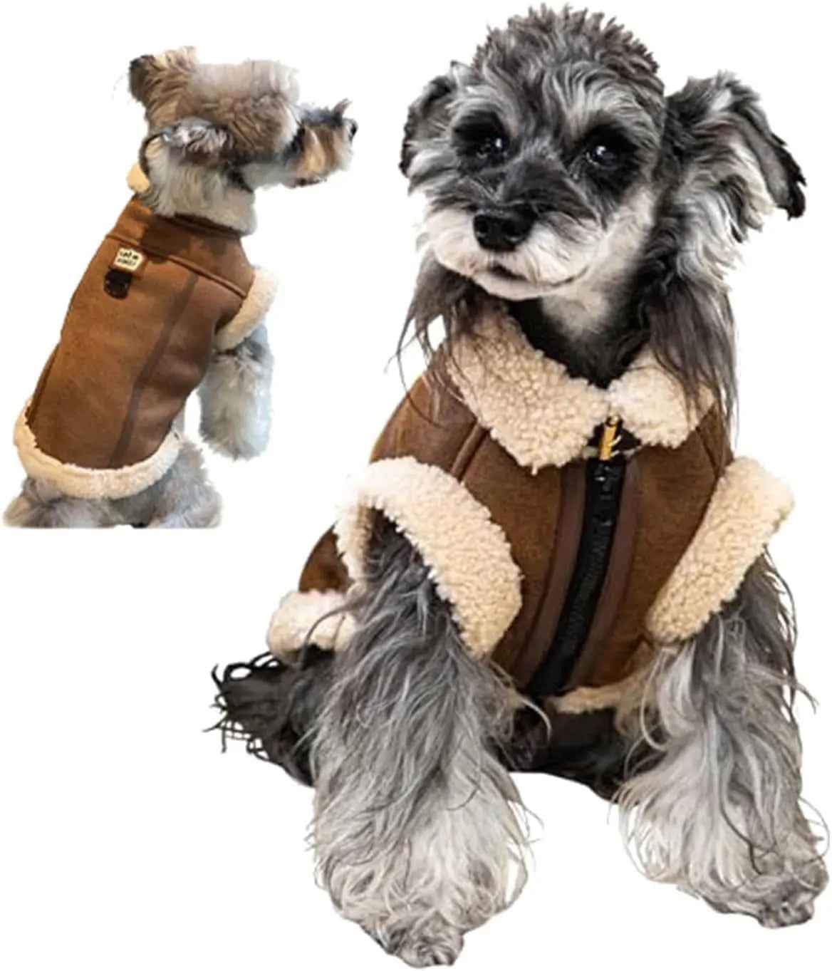 Retro Aviator Dog Jacket – Faux Leather Sherpa Coat