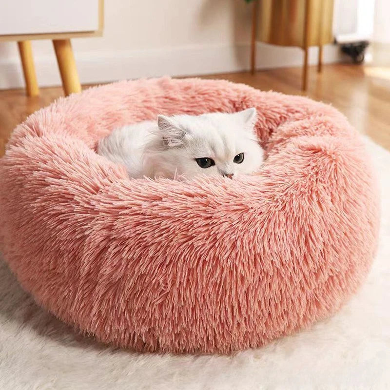 1PC comfortable striped plush pet bed, suitable for cats and dogs, warm, deep sleeping round nest, filled, gray, soft, indoor