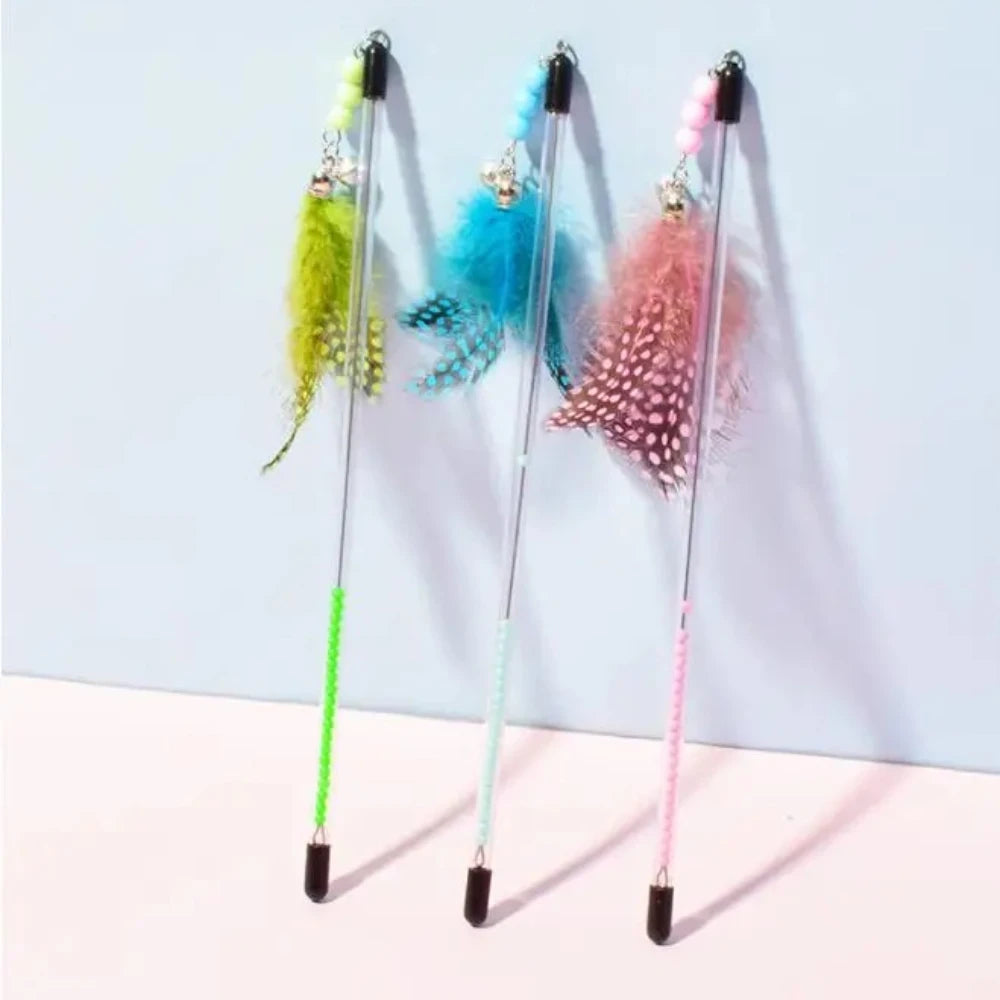 3pcs Cat Toys Feather Cats Sticks Retractable Handle Cats Toy Feather Interactive Cat Toys with Kitten Teaser Toy Pet Products