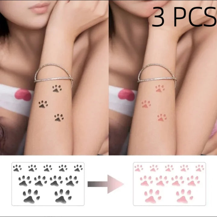 3 Pcs Cat Paw Temp Tattoos  Thermal Sensitive Stickers, Color Change Heat Activated Body Art Decals for Party Gift