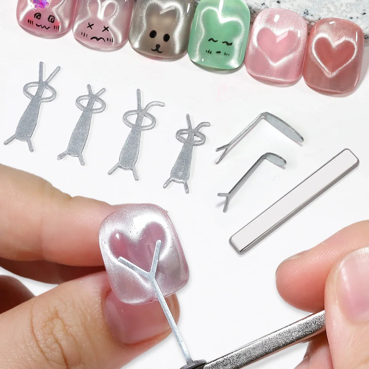 6/9Pcs Cat Eye Magnet Set With Iron Sheets Rabbit Heart Shape Magnetic Nail Art Tool For Gel Polish DIY Manicure Accessories