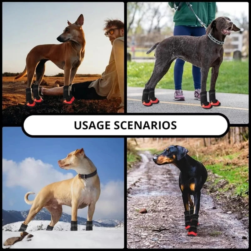 4pcs Breathable Dog Shoes Outdoor Rubber Dog Boots Breathable Warm Reflective Tape Dog Shoes Comfortable Non Slip Pet Product