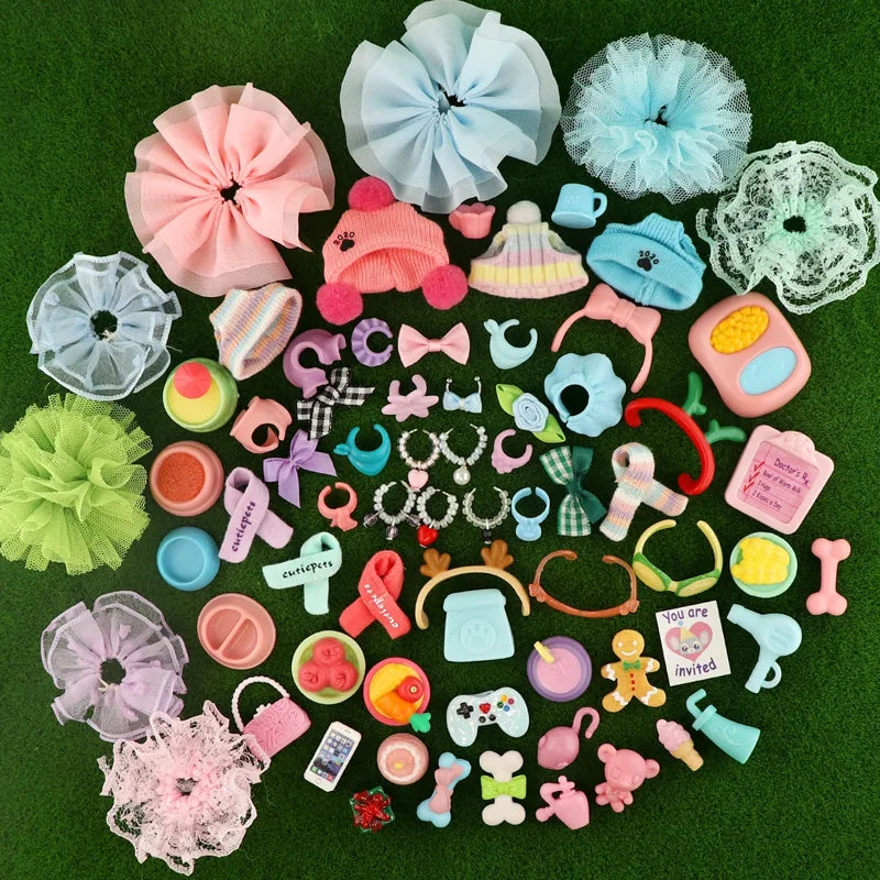 15 Pcs Minilpsshop Pet Shop Accessories Random Clothes Outfit Necklace Collars Bone Hat Scarf For Cat's and Dog's for LPS