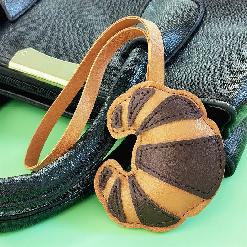 Handmade Leather Croissant Women's Bag Charm Keychain - Cute Food Backpack Pendant Couple Friend Jewelry Gift