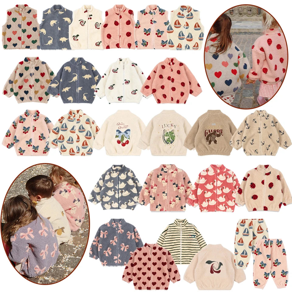 2025 Autumn KS Toddler Girls Lambswool Cats Jacket Boys Cartoon Cotton Fleece Outwear Coat Kid Winter Clothes Child Beetle Coats