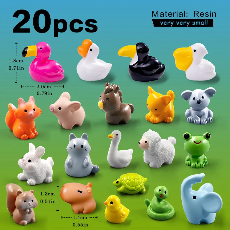 20Pcs Christmas Capybara Flamingo Toucan Pelican Fox Rabbit Pig Cat Frog Figurine Miniature Fairy Garden Decoration Accessories