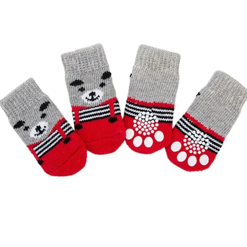 4pcs Winter Pet Dog Socks Small Cat Knit Warm Socks Dog Anti-slip Socks Chihuahua Thick Paw Protector Booties Pet Accessories