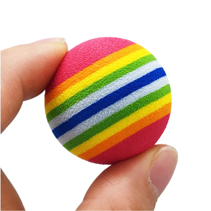 5pcs/10pcs Rainbow Cat Toys Ball Interactive Cat Dog Play Chewing Rattle Scratch Ball Training Cat Rainbow Ball Toy Pet Supplies