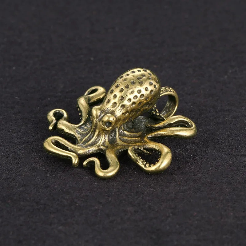 Brass Octopus Home Decoration Antique Copper Animal Figurines Miniatures Desk Ornament Accessories Creative Table Tea Pets Craft