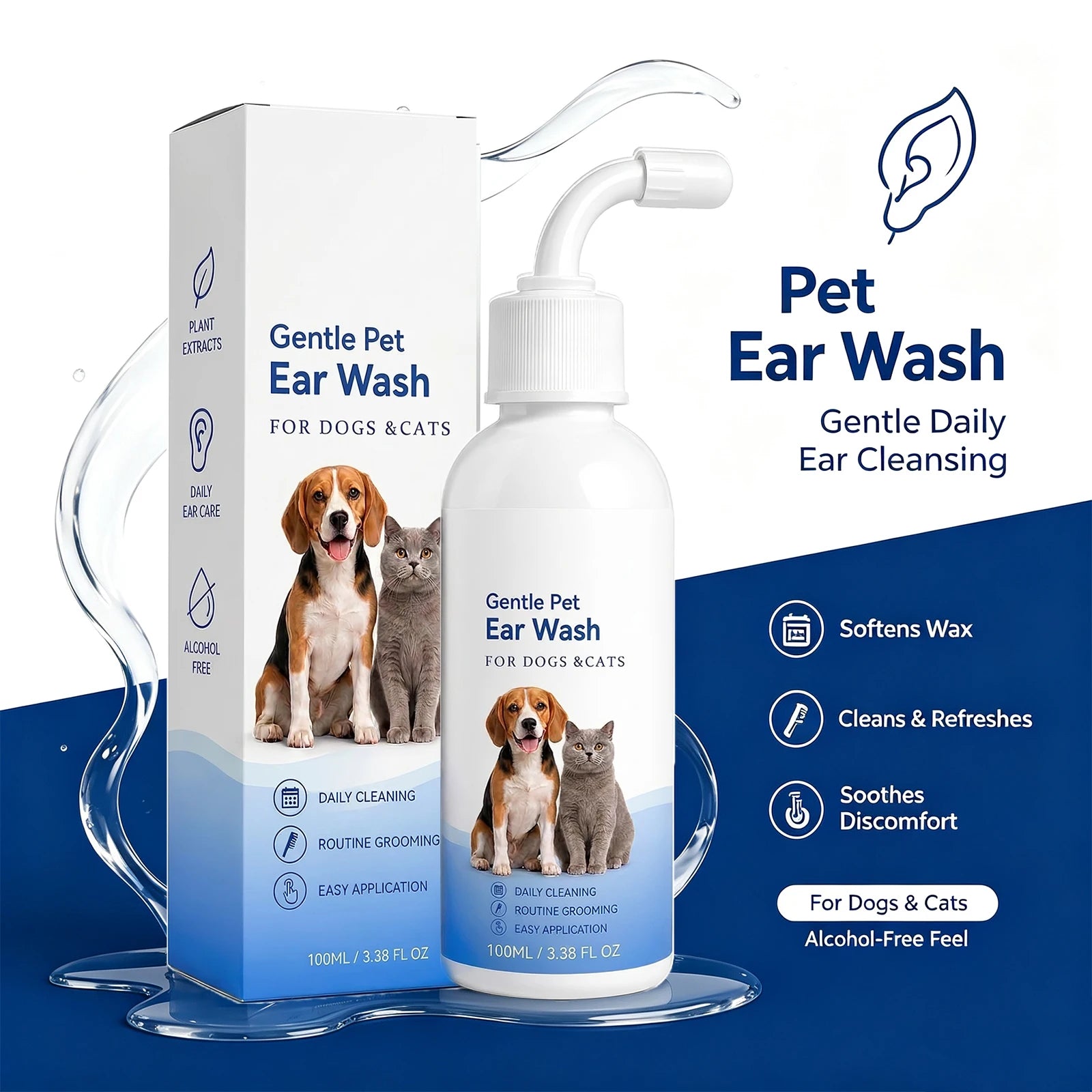 Pet Ear Wash for Cats and Dogs Ear Cleaning Ear Mite Ear Drops Softens Ear Wax Soothes Ears Refreshing Pet Cleaning Products