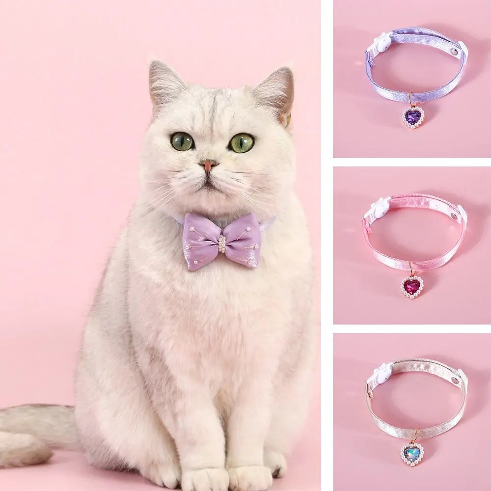 High Quality Heart Pendant Pet Collar Bowknot Durable Pet Supplies Adjustable Solid Color Cats Bow Tie Pets Accessories