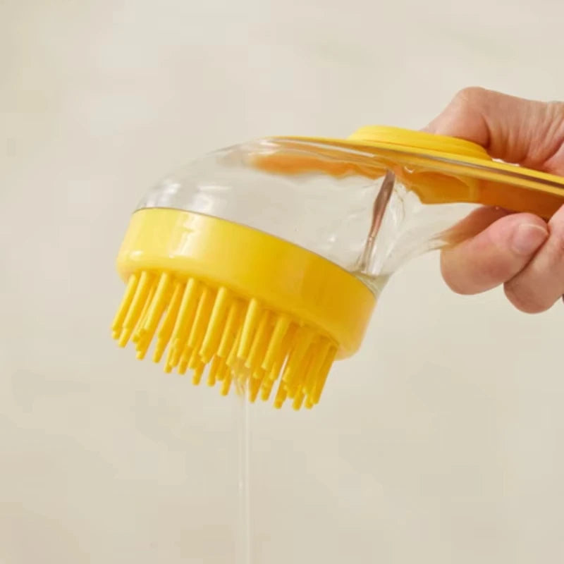 Soft Silicone Pet Bath Massage Brush with Long Handle, Dog Cat Shower Cleaning Grooming Comb Pet Bathing Supplies