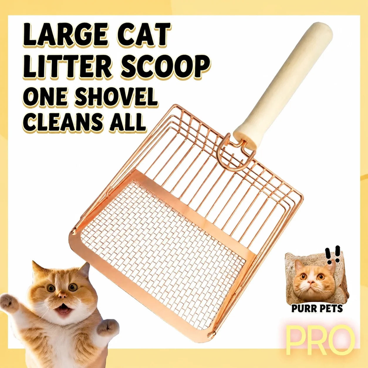 Cat Litter Shovel Wood Handle Metal Scooper with Hook Portable Stainless Steel Sifting Kitten Toilet Cleaning Tool Pet Products