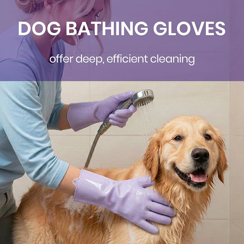 Pet Grooming Bathing Gloves Dog Cat Bathing Shampoo Scrubber Magic Massaging Cleaning Cleanner Sponge Silicon Hair Removal Glove