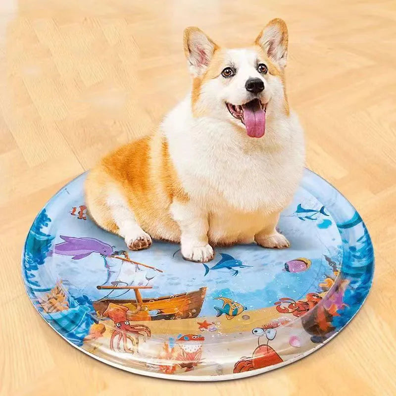 Water Sensory Play Mat Thickened Inflatable Water Mat For Cat And Dog Pet Playmat With Fish Sea Ocean Sensory Toy Water Cooling