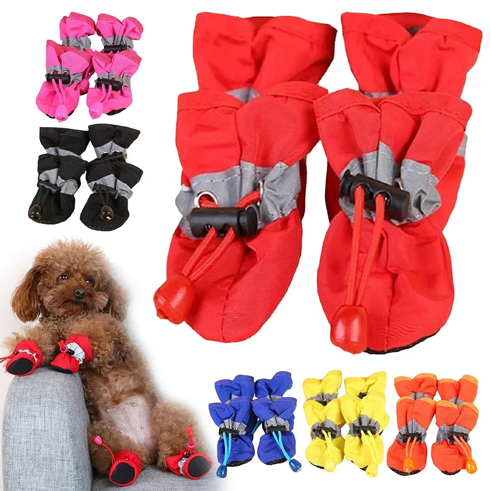 4pcs/set Waterproof Pet Dog Shoes Anti-slip Rain Boots Footwear for Small Cats Dogs Puppy Dog Pet Booties Pet Paw Accessories