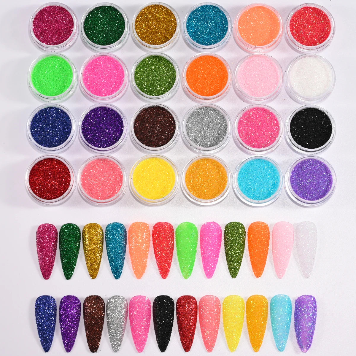 24pcs/Set Sparkly Holographic Fine Sugar Nail Powder Diamond Chrome Pigment Dust For Gel Polish Glitter Manicure Accessories