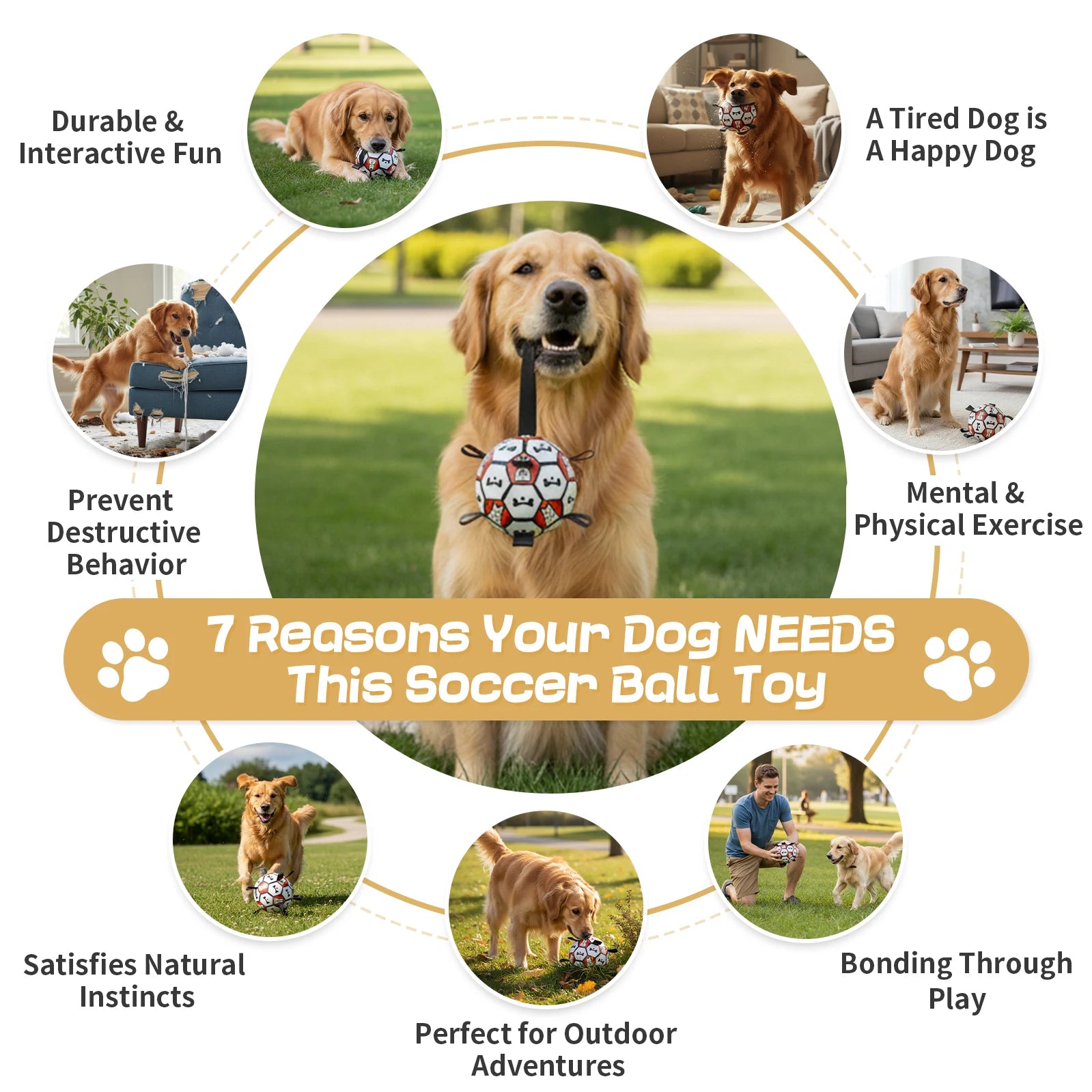 Premium 6-Inch Dog Soccer Ball with Handles Chew Resistant Durable Herding Ball for Small/Medium Dogs Training And Outdoor Play