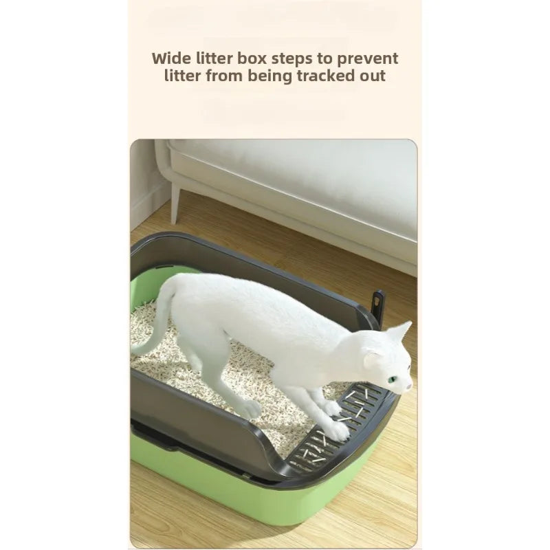 Cat litter box with high fence, semi-enclosed cat toilet, splash-proof pet product for pets outside.