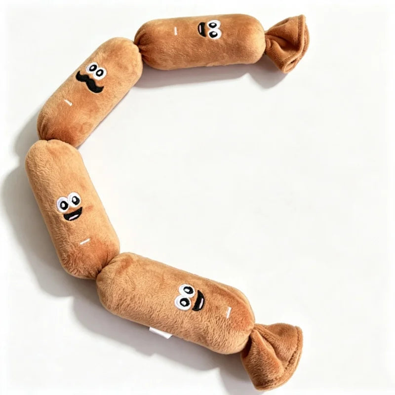 Sausage Shape Plush Dog Squeaky Toy Cute Emoji BB Squeaker Pet Chew Toy For Puppy Dogs Boredom Relief Interactive Teething Play