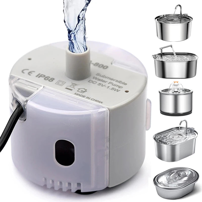 Pet Fountain Motor Submersible Pump Cat Water Drinker SMA-800 USB Water Pump Cats Fountain Accessories Mute DC ，cleaning kit