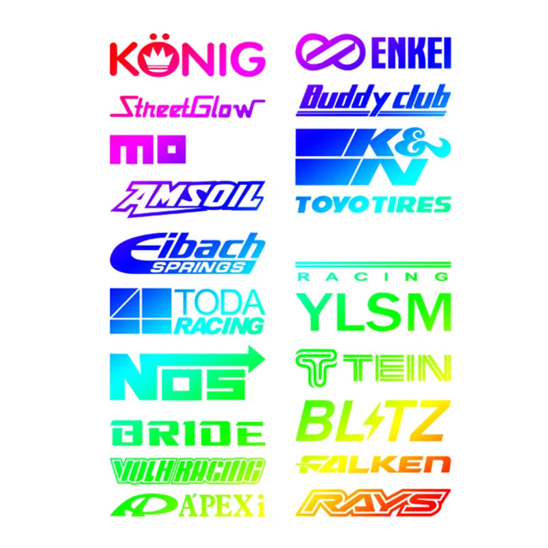 20pcs Reflective Fixed Styles Car Decor Stickers Set Racing Sponsors Vinyl Decals Kit for JDM Lowrider‌ Automobile Accessories