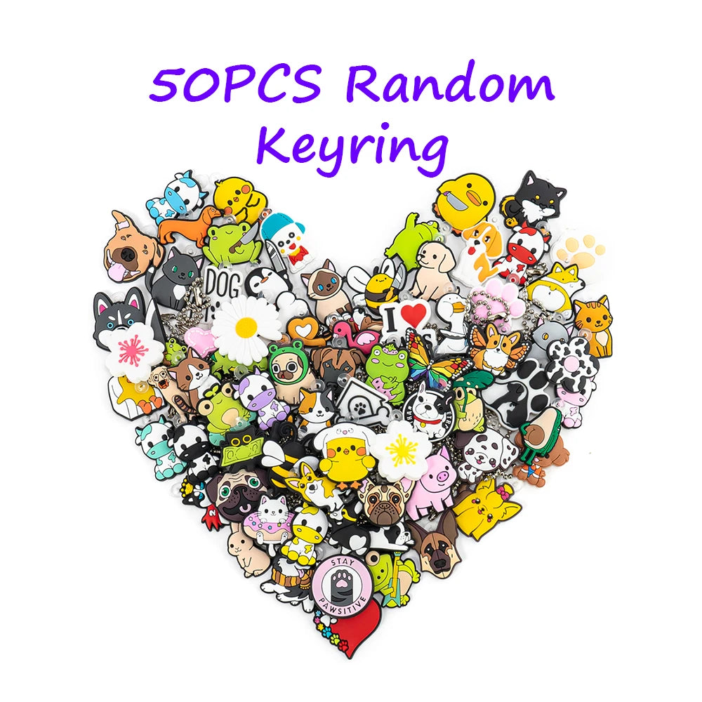 10/20/50/100 PCS Random Keychain Cute Animal Dogs Cats Cartoon Anime Character Keyring fit Car Key Accessories Friends Key Gift