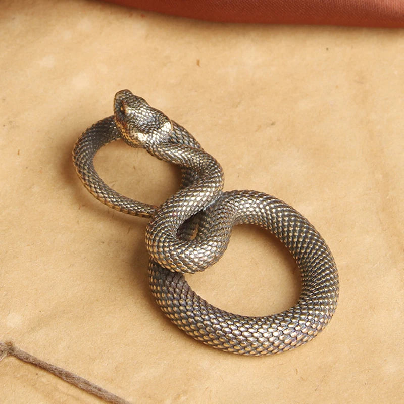 Retro Copper Snake Boa Ornament Decoration Tea Pet Antique Animal Figurines Miniatures Desk Living Room Home Decor Accessories
