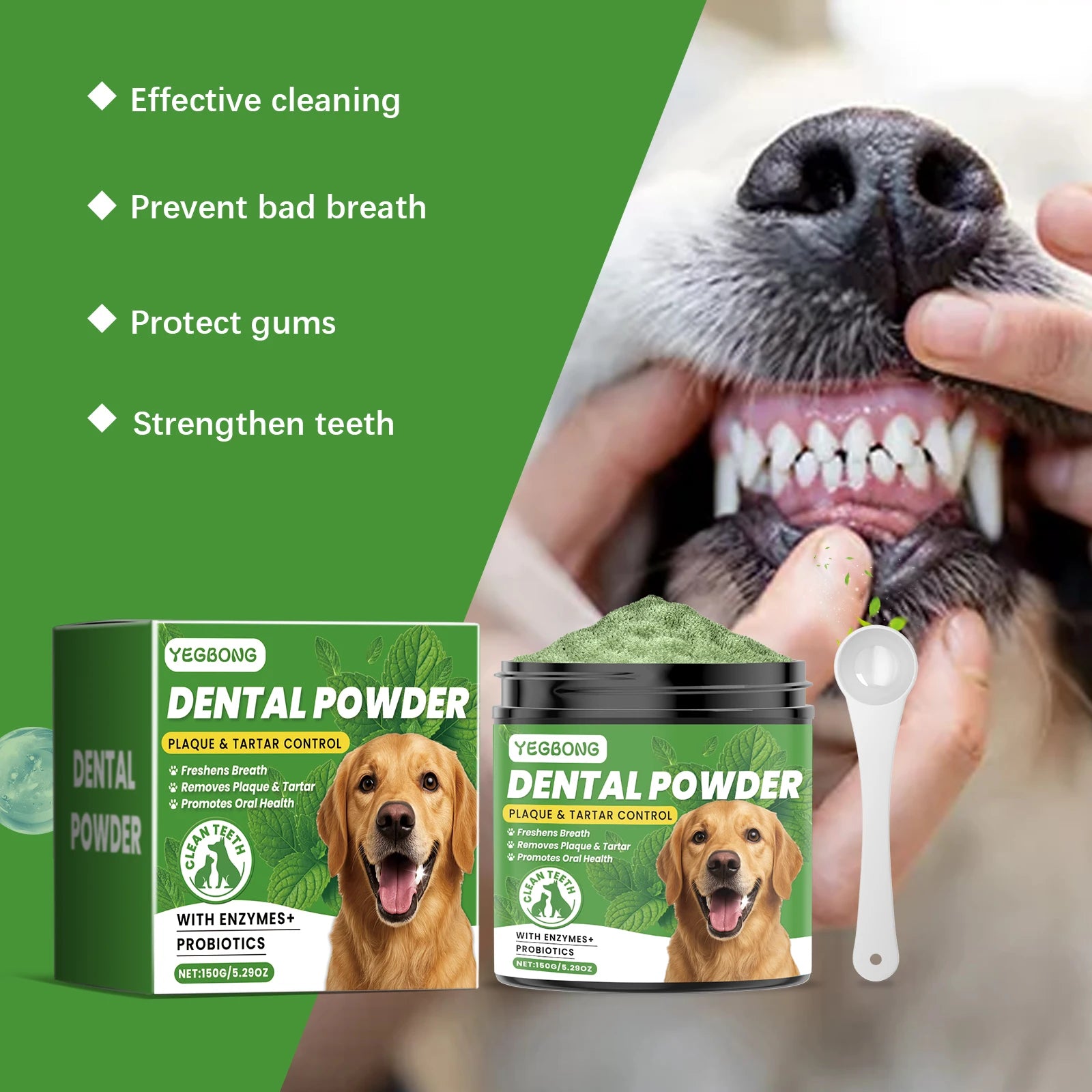 Pet Dental Powder 150g Enzymes & Probiotics Plaque & Tartar Control Breath Freshener for Dogs Oral Care Dog Cleaning Products