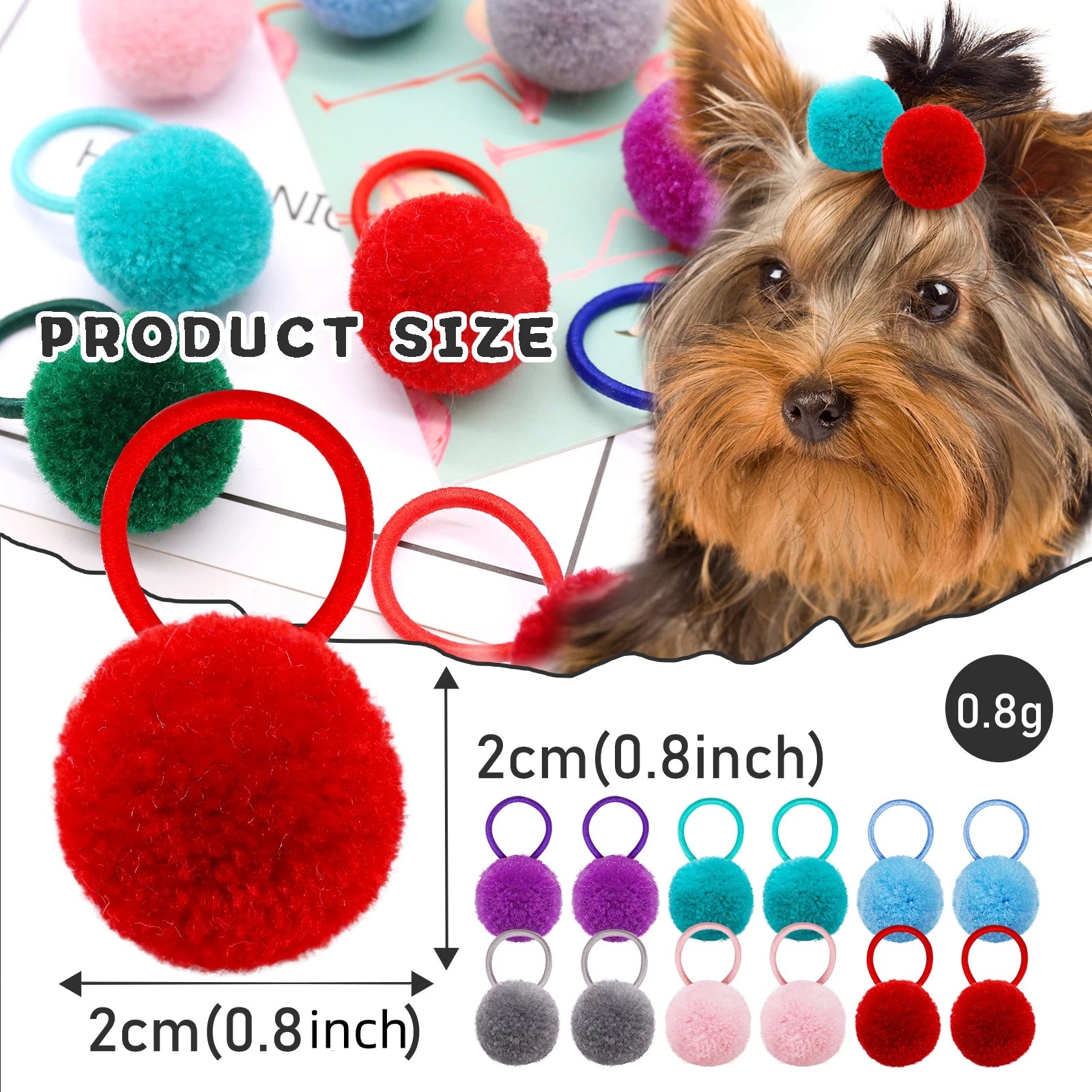 10/20/30PCS Ball Shape Dog Bows With Rubber Bands Plush Dog Hair Bows Colorful Puppy Bows Pet Product For Dogs