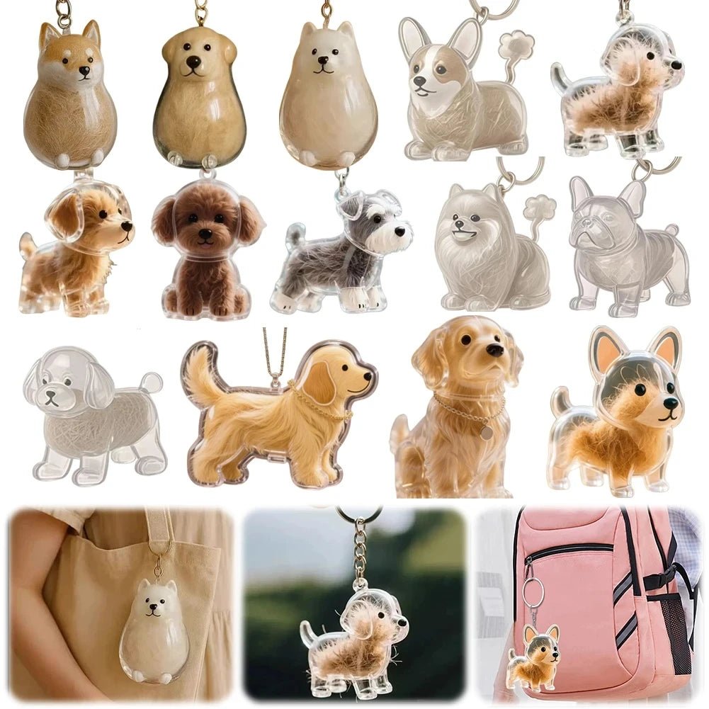 Clear Pet Hair Memorial Capsule DIY Dog Fur Keepsake Pendant for Keychain Puppy Hair Storage Container for Pet Lovers Gift